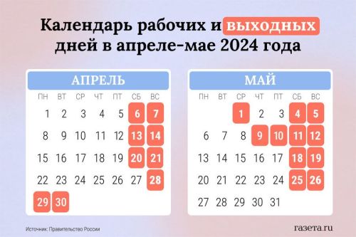 В 2024 году Необычное расписание майских праздников